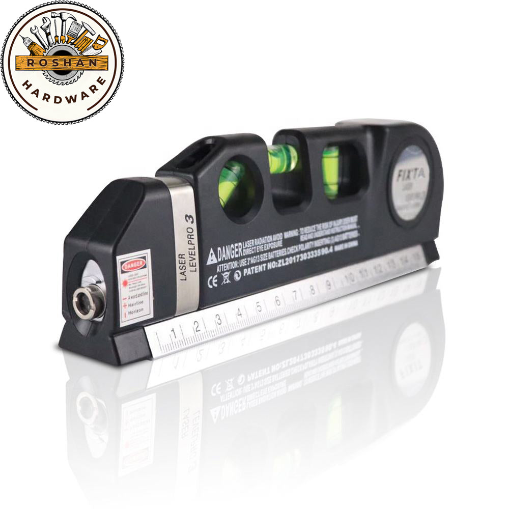 High-Precision 3-in-1 Laser LevelPro Black – Multi-Functional Leveling Tool with Steel Ruler & Cross Line Laser