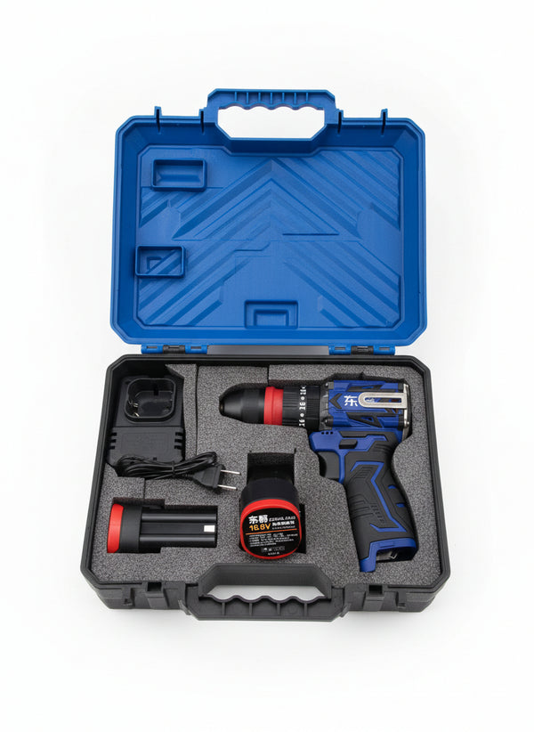 Blue Cordless Brushless Drill Machine 18V | 2 Batteries, Charger & Complete Bit Set